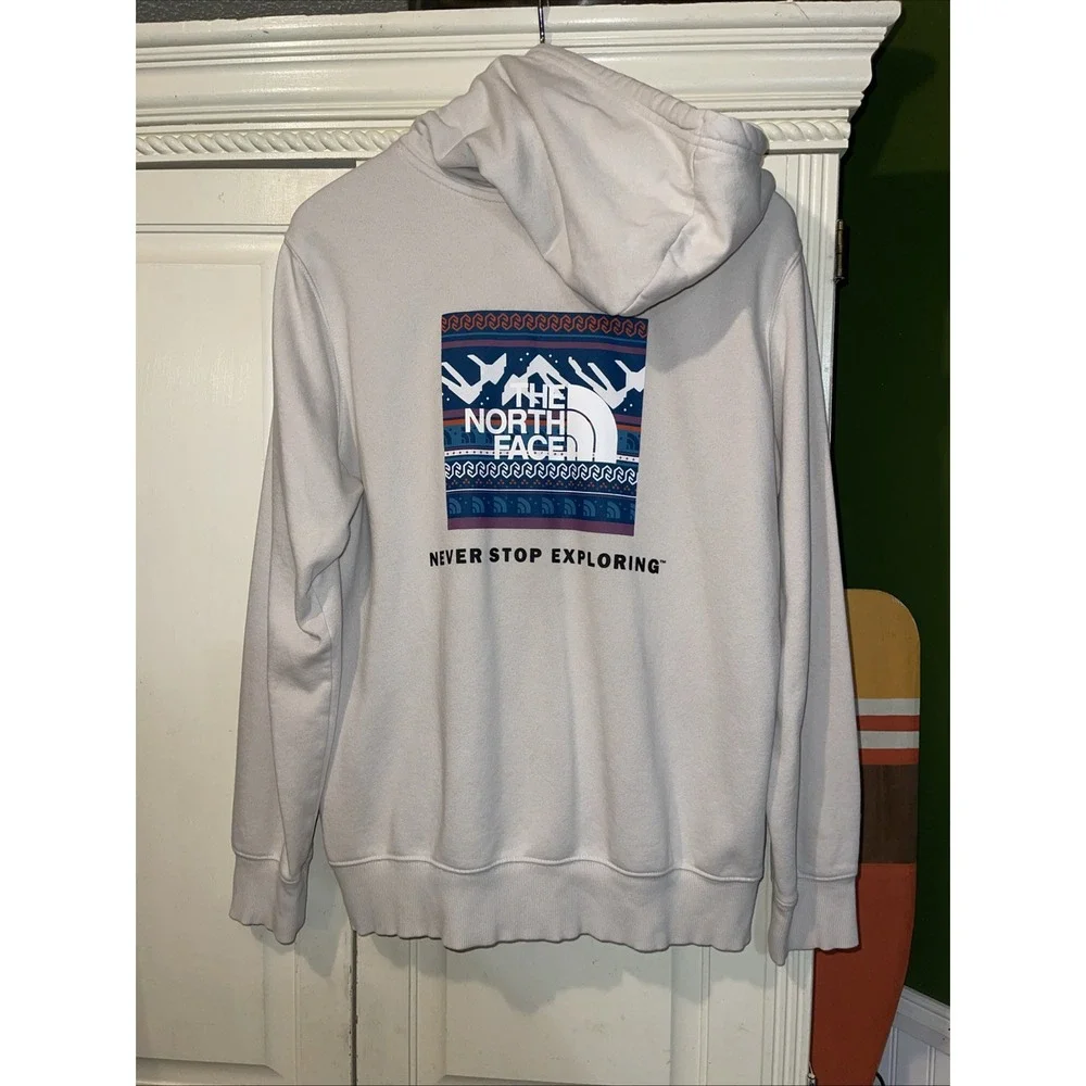 The North Face Hoodie Pullover Sweater Men L Ivory Long Sleeve Kangaroo Pocket